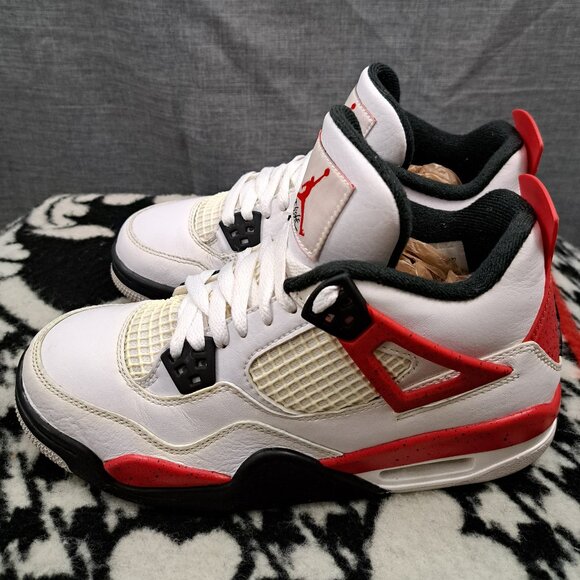Size 5 Youth Nike Air Jordan 4 Retro Red Cement GS White Shoes 408452-161